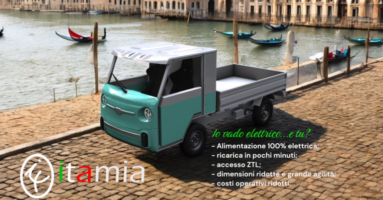 Furgone commerciale Itamia per trasporto merci e persone, quadriciclo alimentazione elettrica o gas naturale